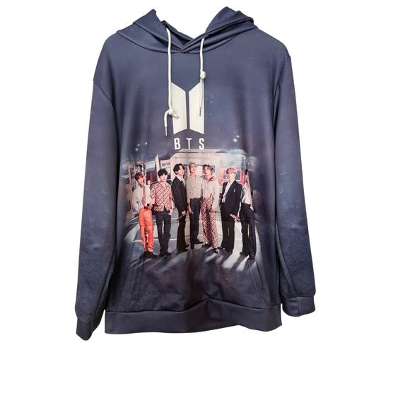 BTS Pop Group Purple Silver Long Sleeve Graphic Band Pullover Hoodie Size XL - Picture 1 of 8